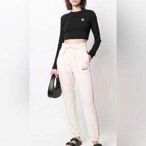 Adidas Women's Cream Track Pants with Red Stripe